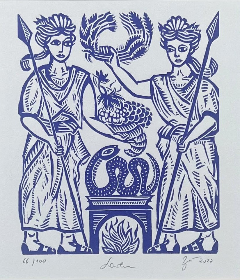 Zwirnmann, Katja, Laren/Kleines Pandämonium, 22,5 x 16,5cm, 66/100, Linolschnitt, 2020
