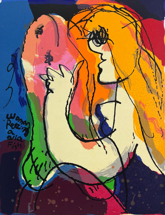 Leu, Michael, Woman petting a nice fish, 35/198, Serigrafie