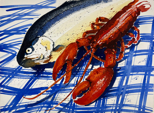 Linnenbrink, Peter, Hummer und Lachs, 53 x 73cm, Aquarell