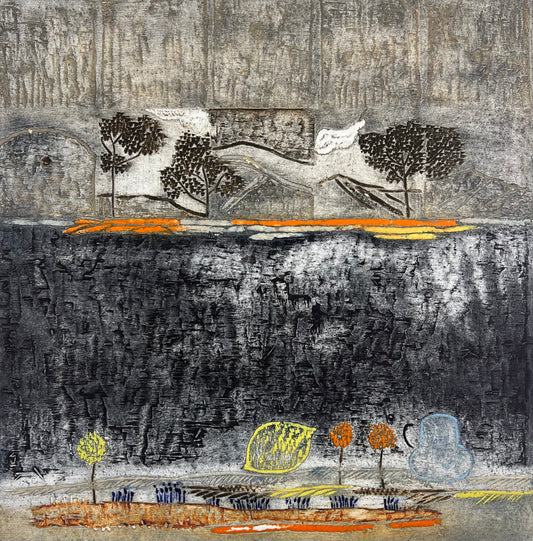 Louttre, Bernard, Le citron se lève à l´est (Die Zitrone macht sich nach Osten auf), 50 x 49cm, 8/60, Carborundum-Radierung