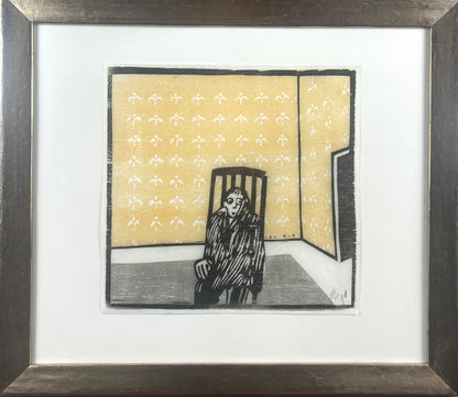 Knortz, Manuel, Mann auf Stuhl, 31 x 30cm, Holzschnitt