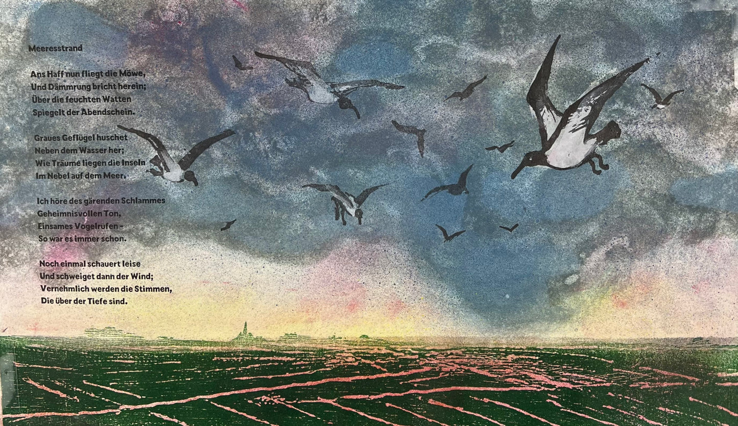 Mott-Dreizler, Gisela, Meeresstrand, 27 x 46cm, Holzschnitt