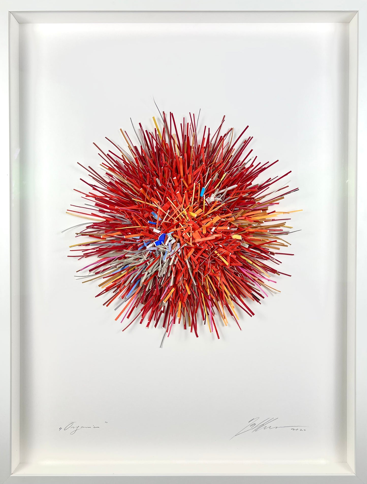 Mierzwa, Gabriele, Organics, Blau-Rot-Gelb, 80 x 60cm, Unikat, 3D-Papierobjekt, Objektrahmen mit Museumsglas