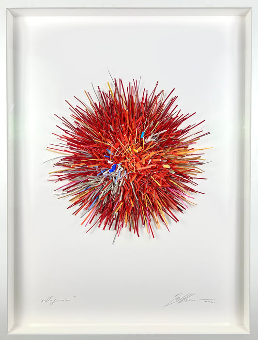 Mierzwa, Gabriele, Organics, Blau-Rot-Gelb, 80 x 60cm, Unikat, 3D-Papierobjekt, Objektrahmen mit Museumsglas