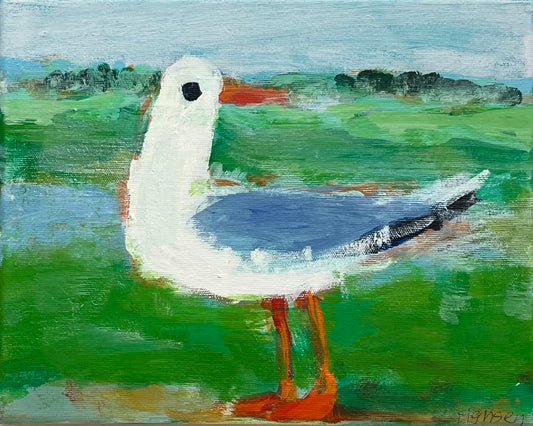 Hansen, Ulrike, Möwe auf Grün, 24 x 30cm, Eitempera, 2025