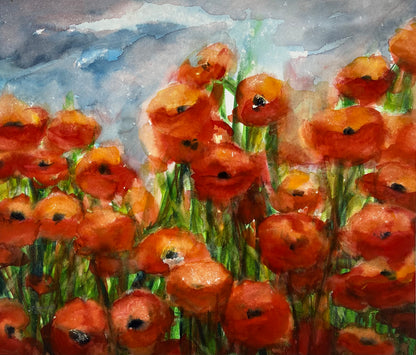 Radeloff, Jens, Mohnfeld, 46 x 54cm, Aquarell auf Japanpapier