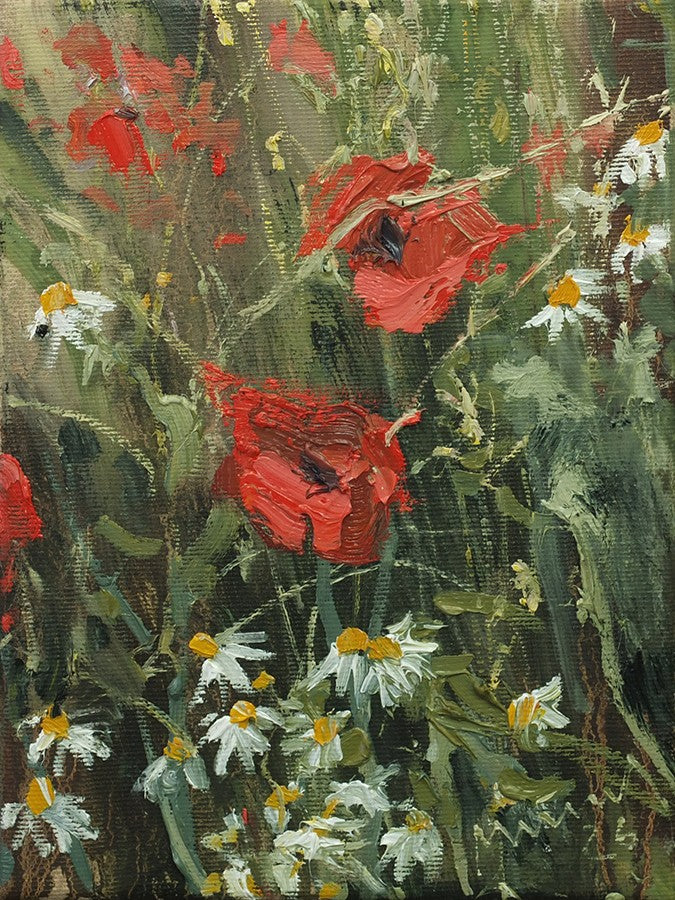 Meinel, Mathias, Mohn und Kamille I, 24 x 18cm, Öl auf Leinw., 2026
