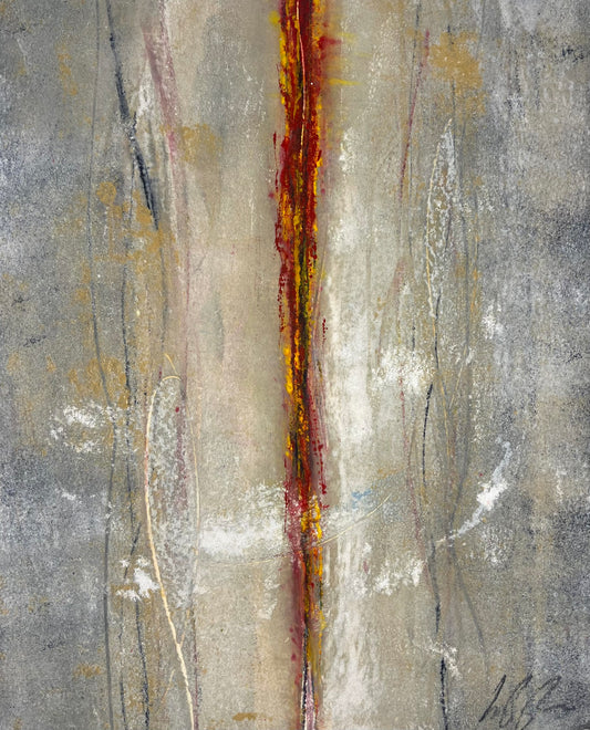 Moro, Jean Paul, Informel II (rot/oranger Strich), 31,5 x 25cm, Carborundum Radierung