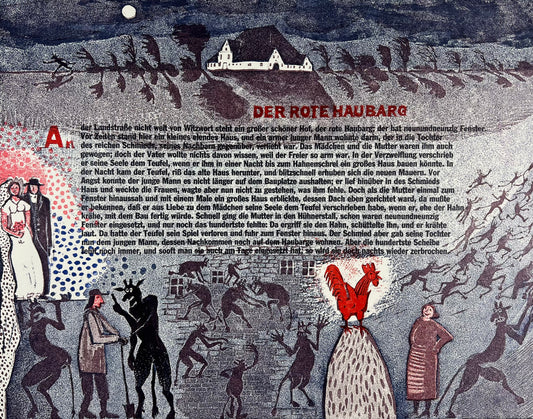 Mott-Dreizler, Gisela, Der rote Haubarg, 26,5 x 33cm, Holzschnitt