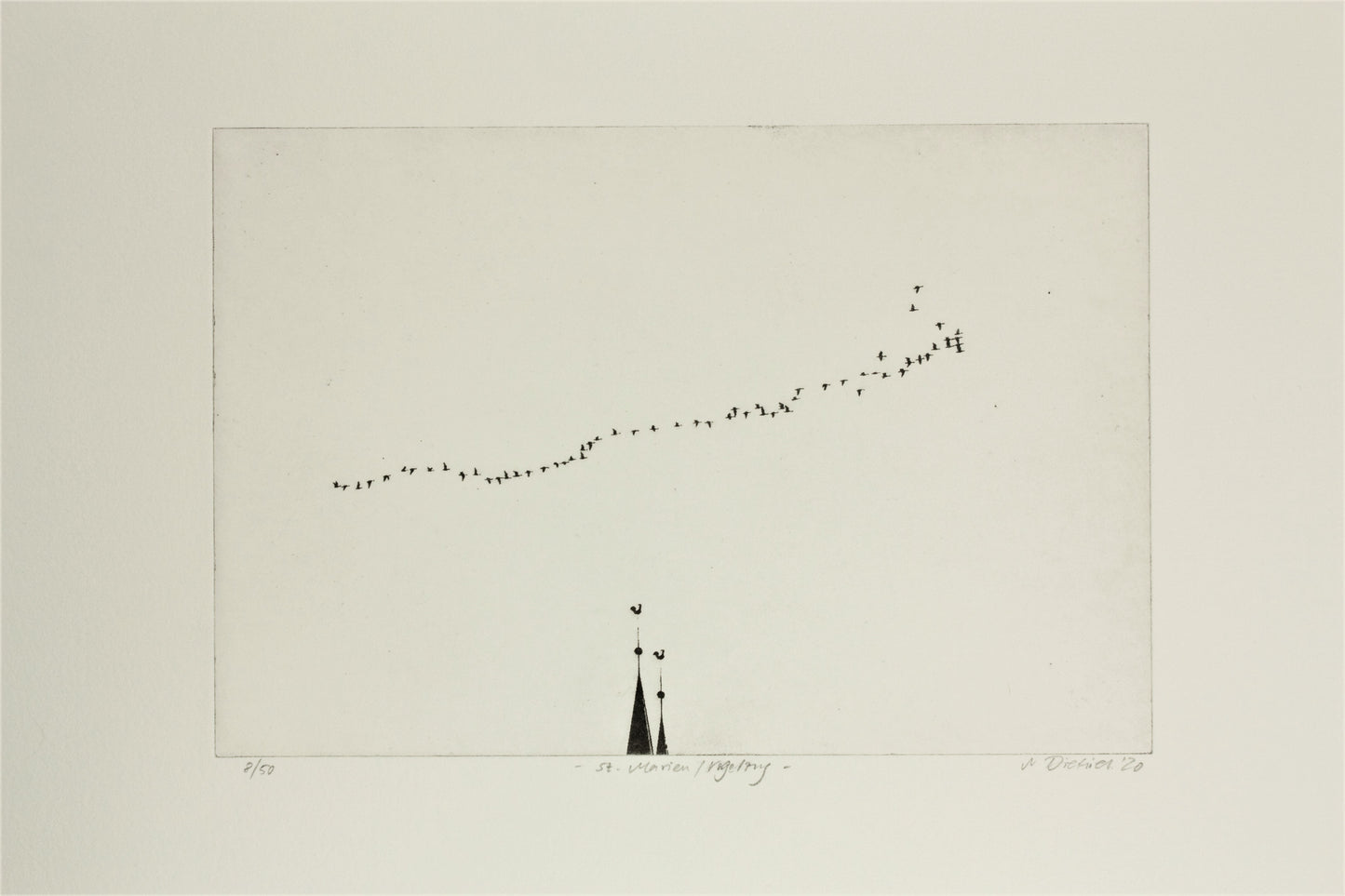 Dietrich, Nadine, Vogelzug St. Marien, 17 x 25cm, 33/50, Photopolymer Etching