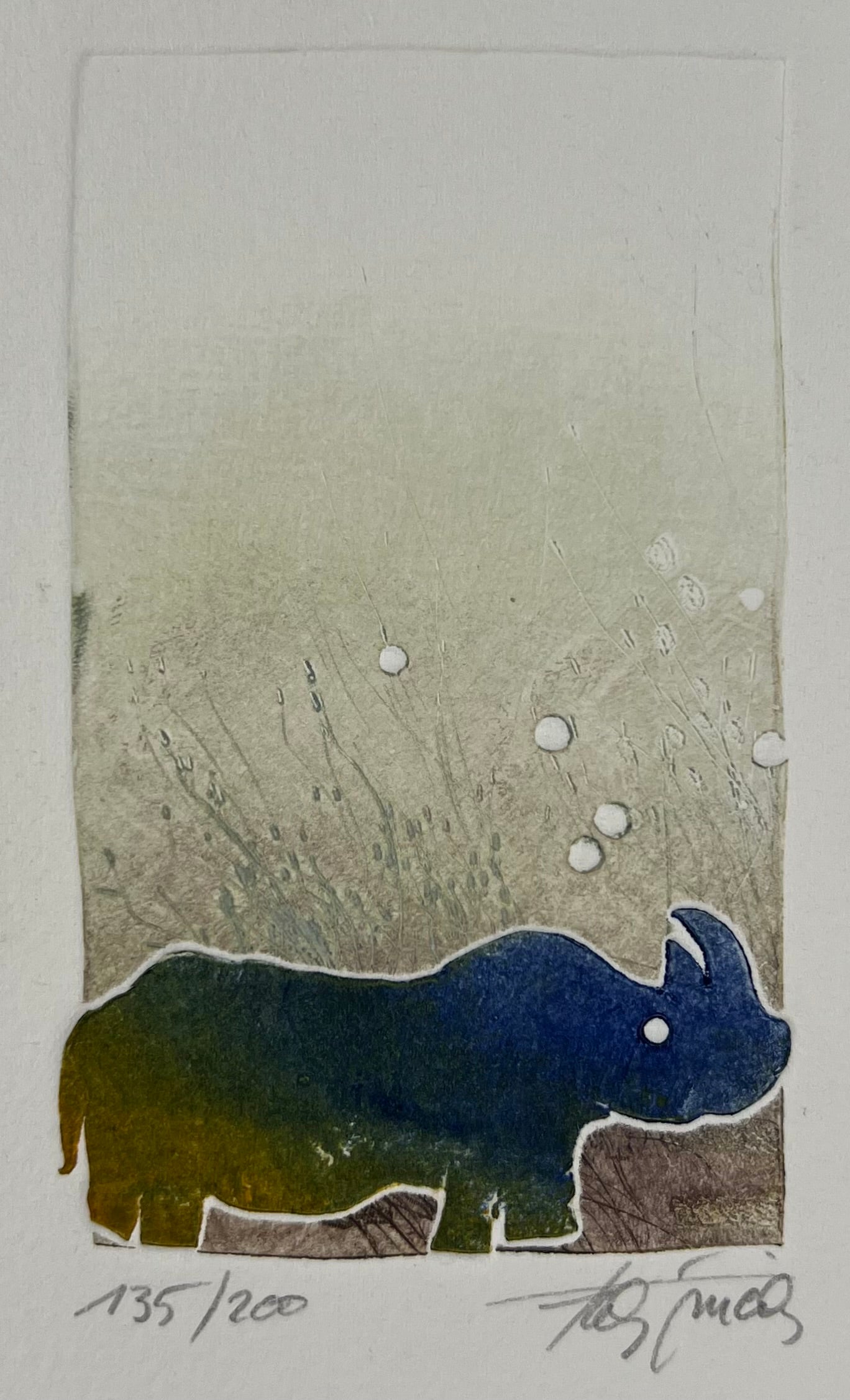 Méan, Francis, Nashorn, 11 x 8cm, 135/200, Farbradierung