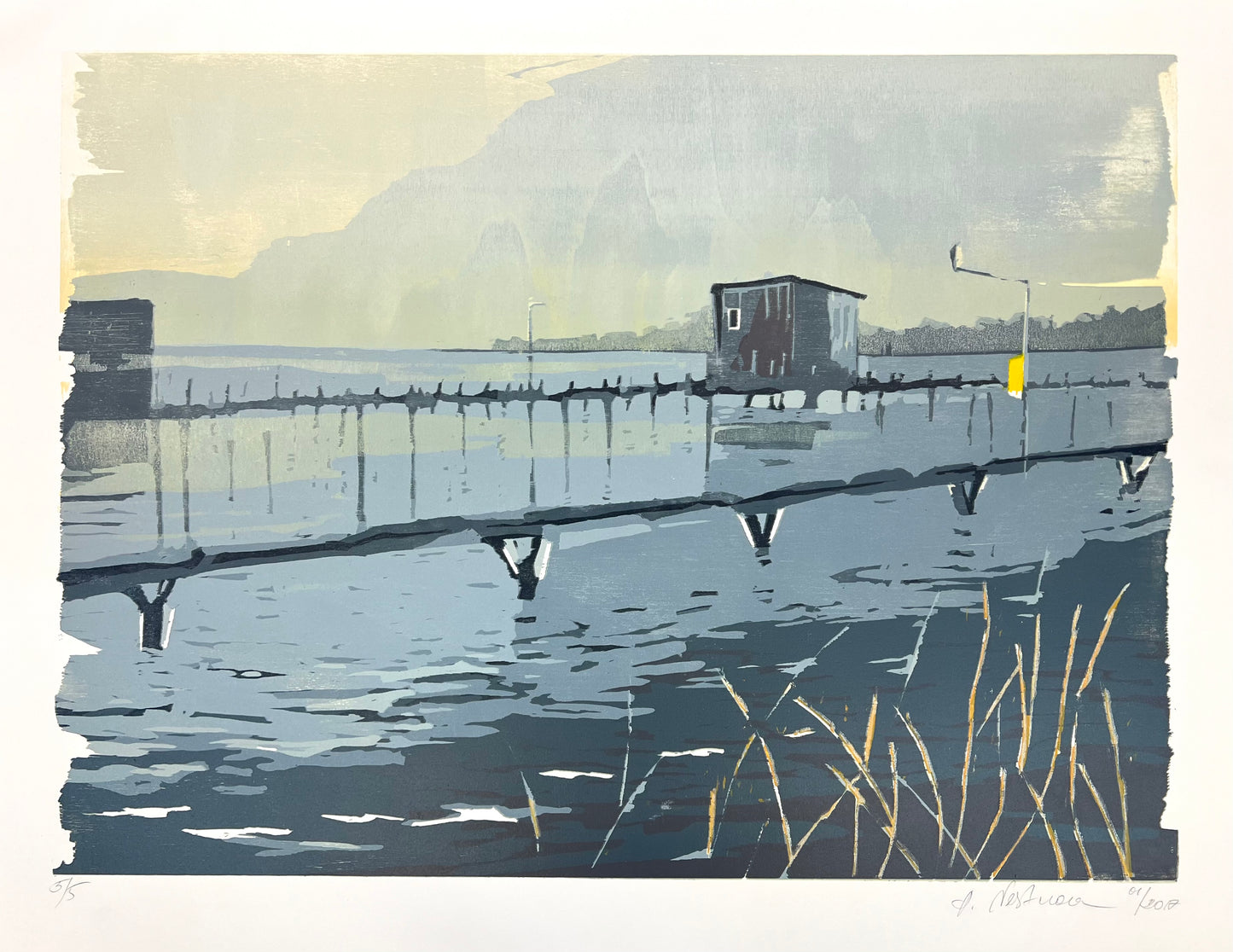 Nesterova, Anastasiya, Ribnitzer Hafen, 67 x 87cm, 5/5, Farbholzschnitt