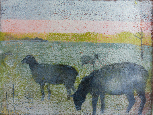 N+T, Nesterova und Tchepets, Schafe, 10,5 x 15cm, Mischtechnik auf Papier
