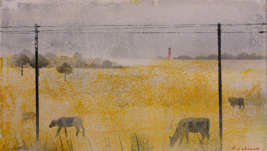 N+T, Nesterova und Tchepets, Weide am Morgen, 19,5 x47,5cm, Mischtechnik auf Papier