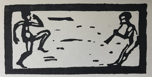 Nolde, Emil, Tänzer und Flötenspieler, 5,2 x 10,5cm, Holzschnitt, 1910