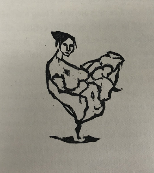 Nolde, Emil, Tänzerin in langem, hellem Kleid, 6,3 x 4,5cm, Holzschnitt,1910