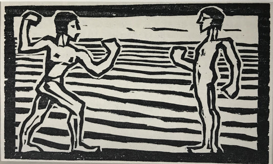 Nolde, Emil, Zwei nackte Männer am Meer, 6,5 x 10,6 cm, Holzschnitt