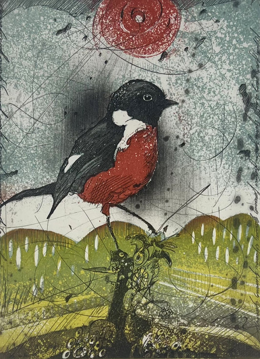 Nolte, Udo, Schwarzkehlchen, 21 x 15,7cm, 18/150, Farbradierung