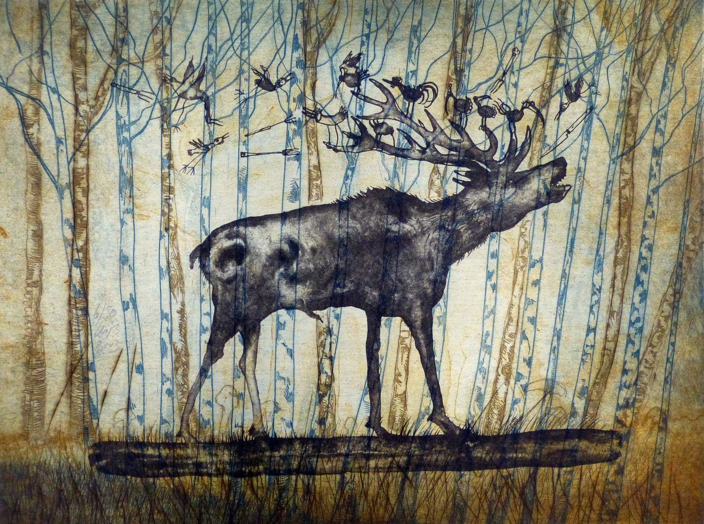 Leiß, Hans-Ruprecht, Nordfrieslandhirsch, 37 x 49cm, Radierung