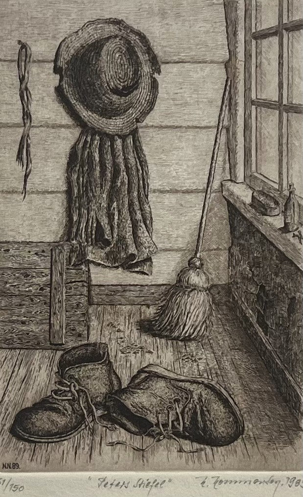 Nommensen, Niko, Peters Stiefel, 16 x 22,5cm, 61/150, Radierung, 1989