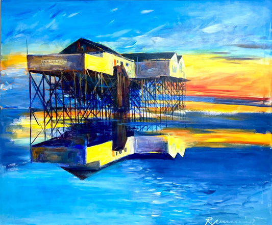 Linnenbrink, Peter, Pfahlbauten, 100 x 120cm, Acryl auf Leinwand