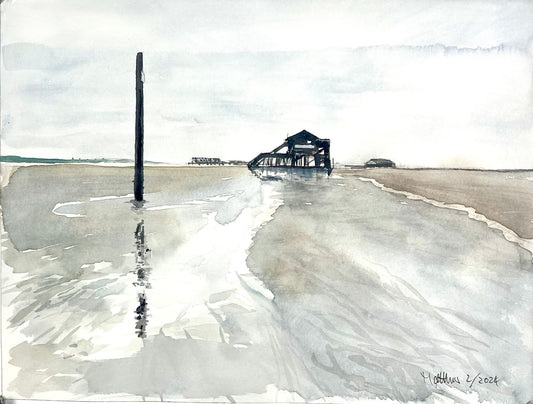 Teuscher, Matthis, Pfahlbauten in SPO, 2024, 31 x 41cm, Aquarell