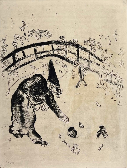 Chagall, Marc, Pluschkin stöbert unter der Brücke, 27,5 x 21cm, Radierung, 1948