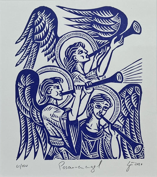 Zwirnmann, Katja, Posaunenengel/Kleines Pandämonium, 22,5 x 16,5cm, 62/100, Linolschnitt, 2020