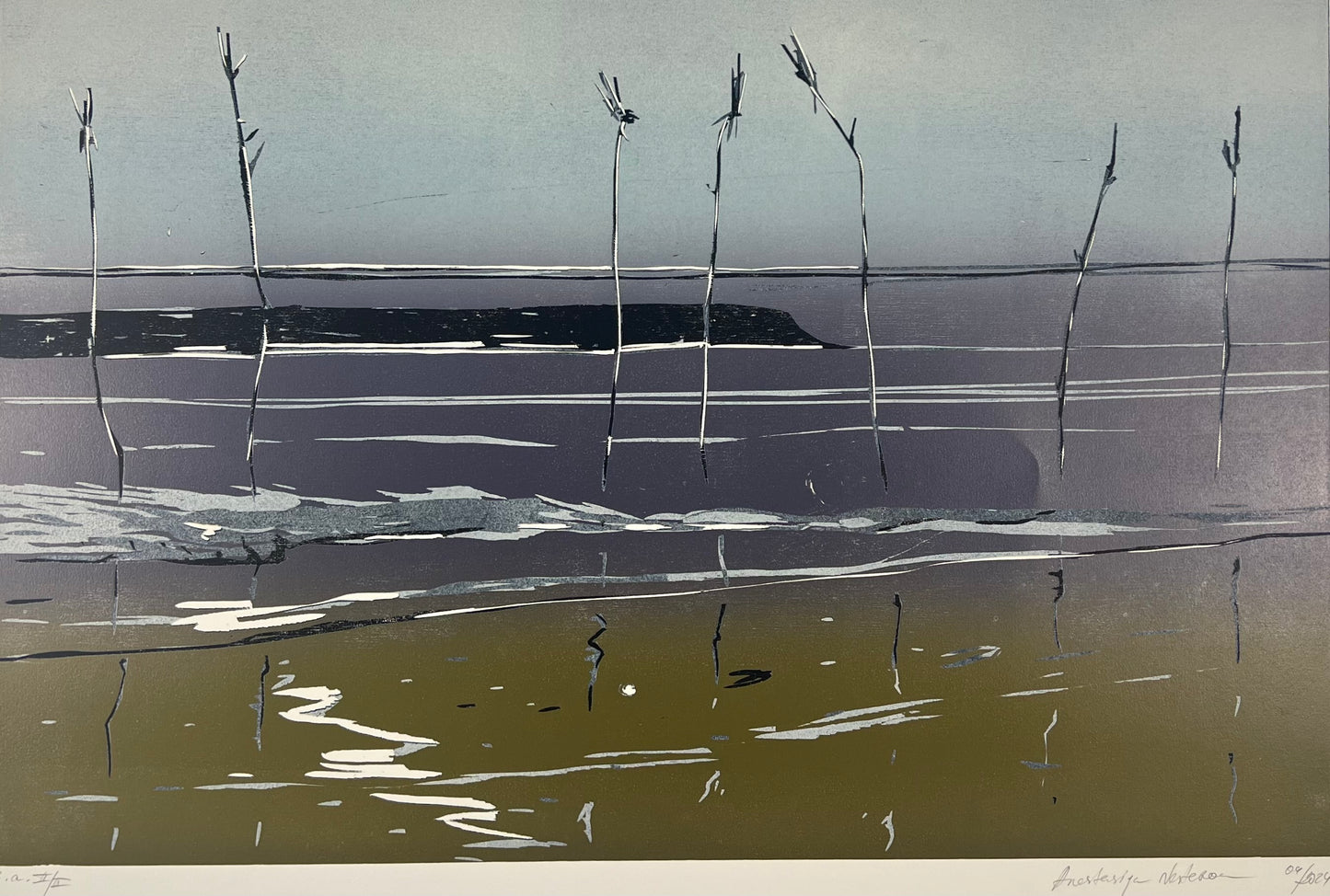 Nesterova, Anastasiya, Pricken, 56 x 86cm, e.a., Holzschnitt, 2024