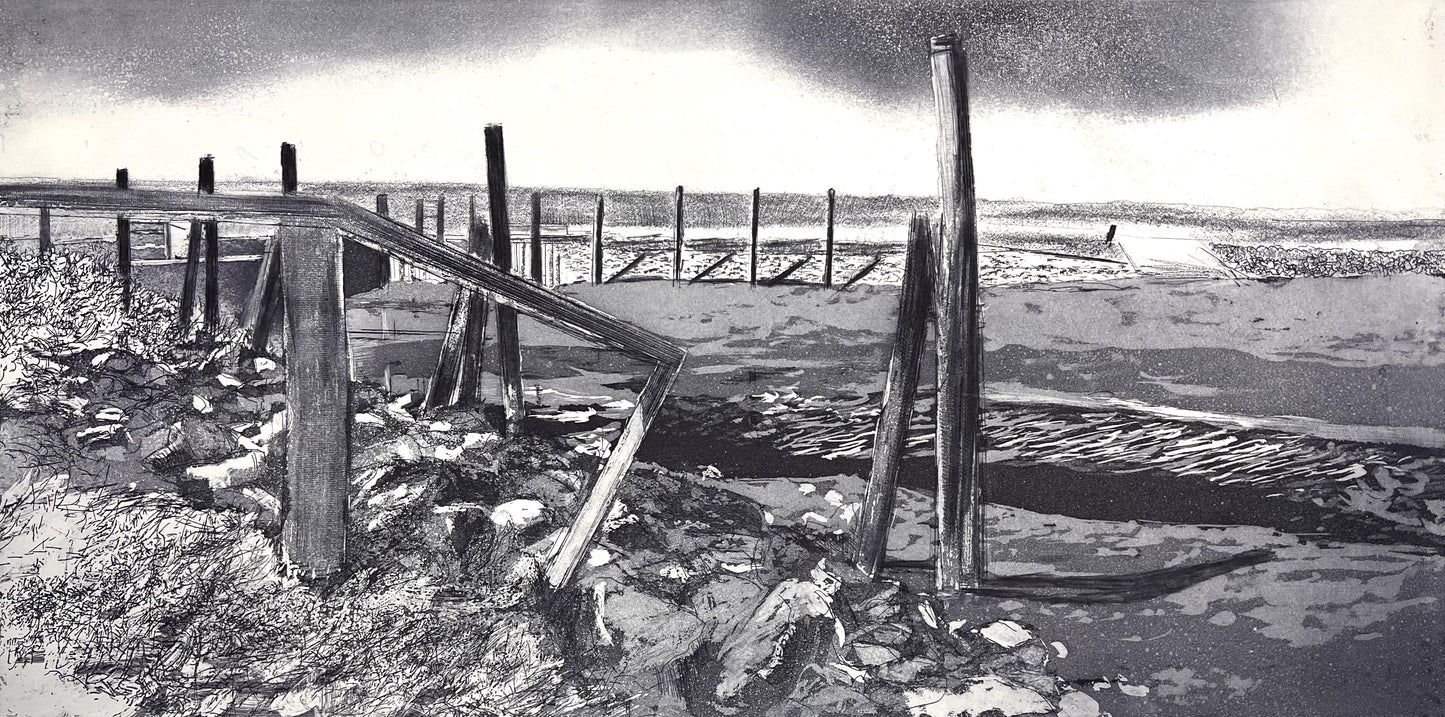 Werkmeister, Wolfgang, Priel bei Ebbe a. Nordstrand, 30 x 60cm, Probe 1, Westküstenzyklus II, Radierung, 2002