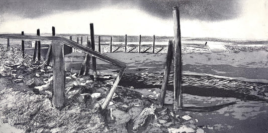 Werkmeister, Wolfgang, Priel bei Ebbe a. Nordstrand, 30 x 60cm, Probe 1, Westküstenzyklus II, Radierung, 2002