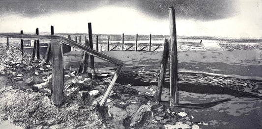 Werkmeister, Wolfgang, Priel bei Ebbe auf Nordstrand,  30 x 60cm, Probe 2, Westküstenzyklus II, Radierung, 2002