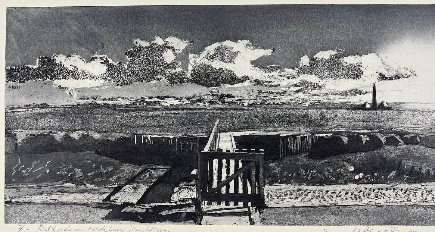 Werkmeister, Wolfgang, Prielbrücke, 30 x 60cm, 2/65, Westküstenzyklus I, Radierung, 2001