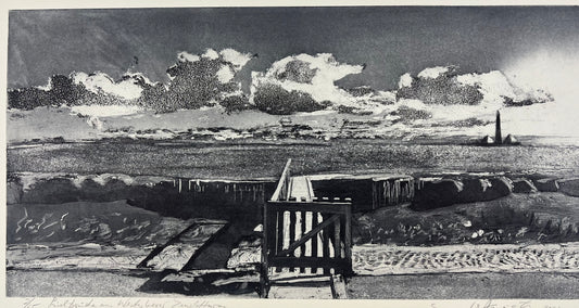 Werkmeister, Wolfgang, Prielbrücke, 30 x 60cm, 2/65, Westküstenzyklus I, Radierung, 2001