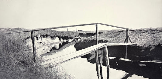 Werkmeister, Wolfgang, Priel und Steg a.Langeneß, 30 x 60cm, Westküstenzyklus II, Radierung