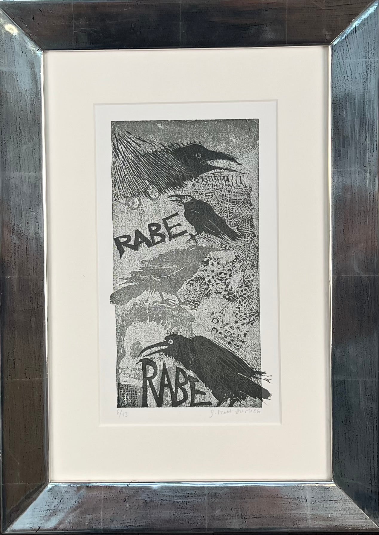 Mott-Dreizler, Gisela, Rabe I, 30 x 16 cm, Linolschnitt