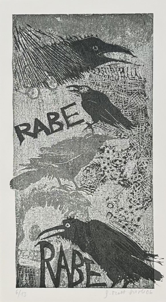 Mott-Dreizler, Gisela, Rabe I, 30 x 16 cm, Linolschnitt