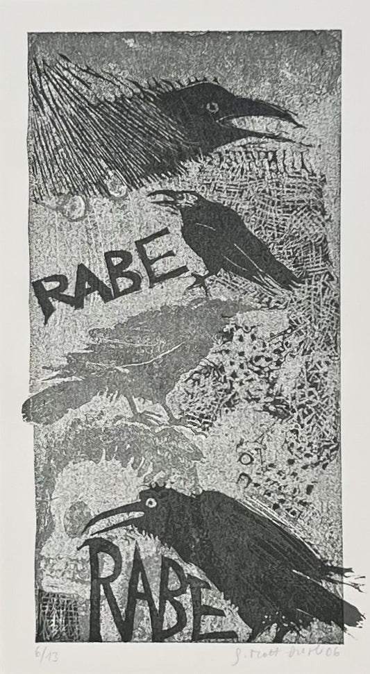 Mott-Dreizler, Gisela, Rabe I, 30 x 16 cm, Linolschnitt