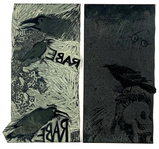 Mott-Dreizler, Gisela, Rabe I +ll, 2 Druckplatten, 30,5 x 28cm, Linolschnitt