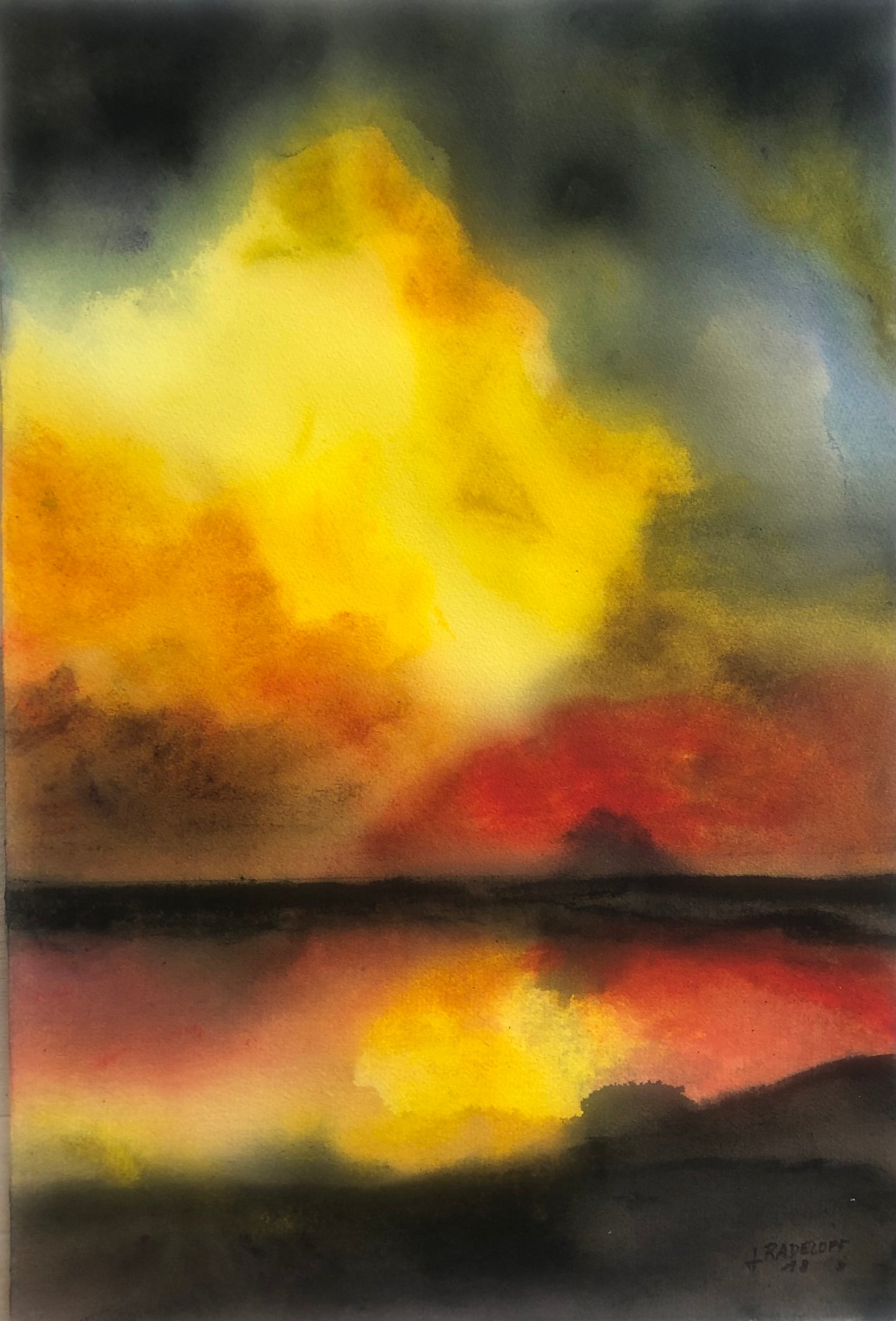 Radeloff, Jens, Abstrakte Landschaft I, 2018, Aquarell auf Japanpapier, 39 x 57 cm