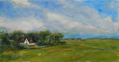 Radeloff, Jens, Blick vom Deich ins Hinterland, Aquarell auf Japan, 32 x 61 cm