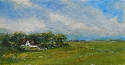 Radeloff, Jens, Blick vom Deich ins Hinterland, Aquarell auf Japan, 32 x 61 cm