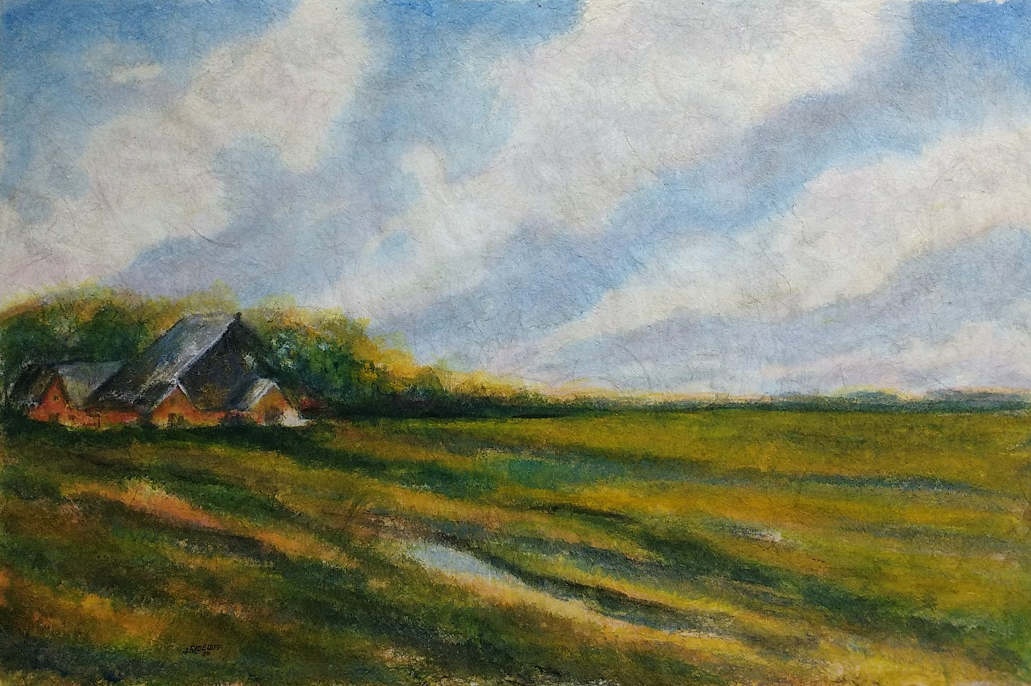 Radeloff, Jens, friesische Landschaft, Aquarell auf Japan, 60 x 90 cm