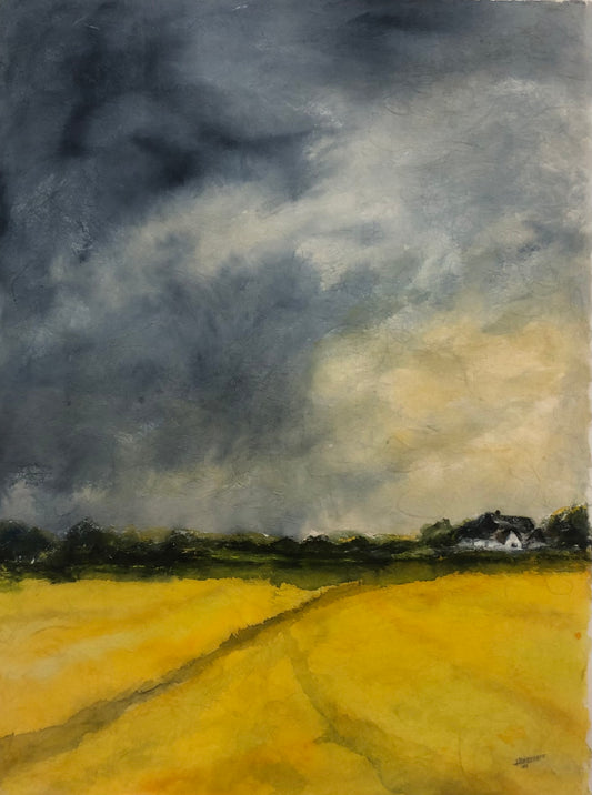 Radeloff, Jens, Raps vor Wolken, 90 x 60cm, Aquarell auf Japanpapier