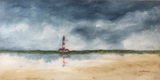 Radeloff, Jens, Spiegelung Westerhever, Aquarell auf Japanpapier, 30 x 60 cm