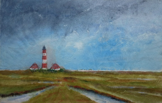 Radeloff, Jens, Westerhever Leuchtturm, Aquarell auf Japanpapier, 60 x 90 cm