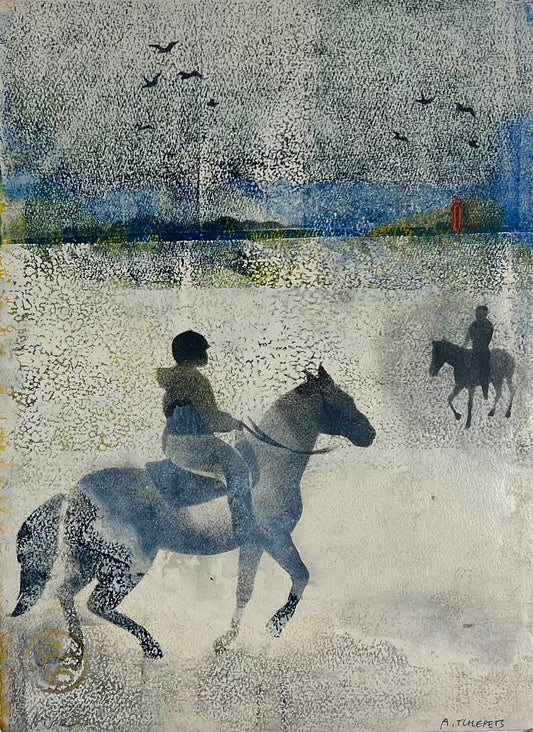 Nesterova & Tchepets, Reiter am Watt, 35 x 26cm, Mischtechnik