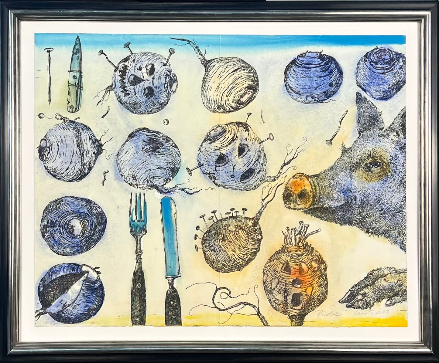 Leiß, Hans-Ruprecht, Rüben und Sau, 39,5 x 50cm, Lithografie