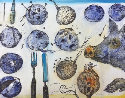 Leiß, Hans-Ruprecht, Rüben und Sau, 39,5 x 50cm, Lithografie