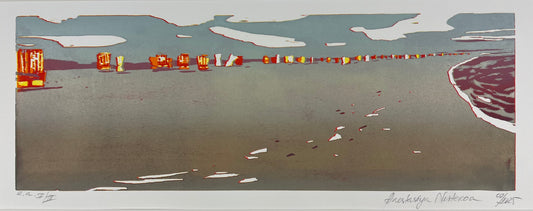 Nesterova, Anastasiya, Sandstrand, 21 x 60cm, e.a. II/III, Holzschnitt